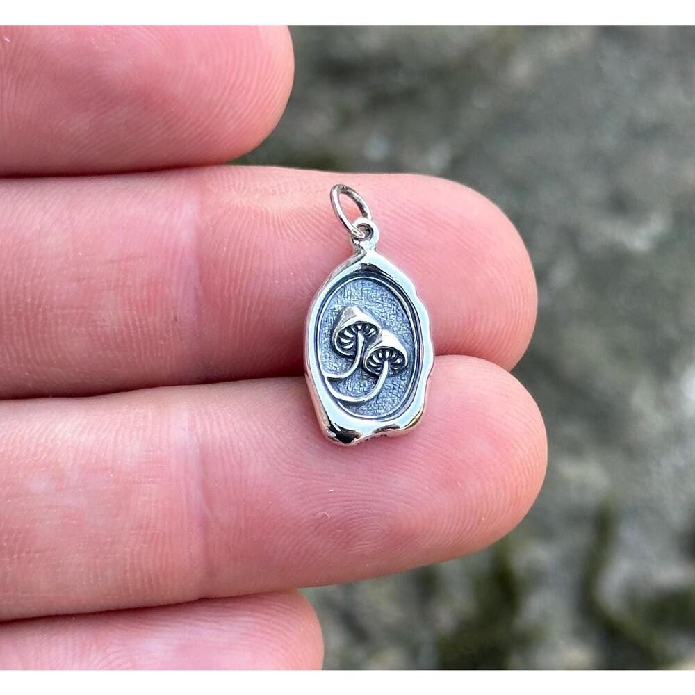 Sterling Silver Mushroom Wax Seal Charm, Silver Mushroom Wax Seal Pendant